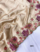 Load image into Gallery viewer, DB114 Golden Bloom Tussar Saree - Ethereal Stitched Elegance
