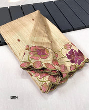 Load image into Gallery viewer, DB114 Golden Bloom Tussar Saree - Ethereal Stitched Elegance
