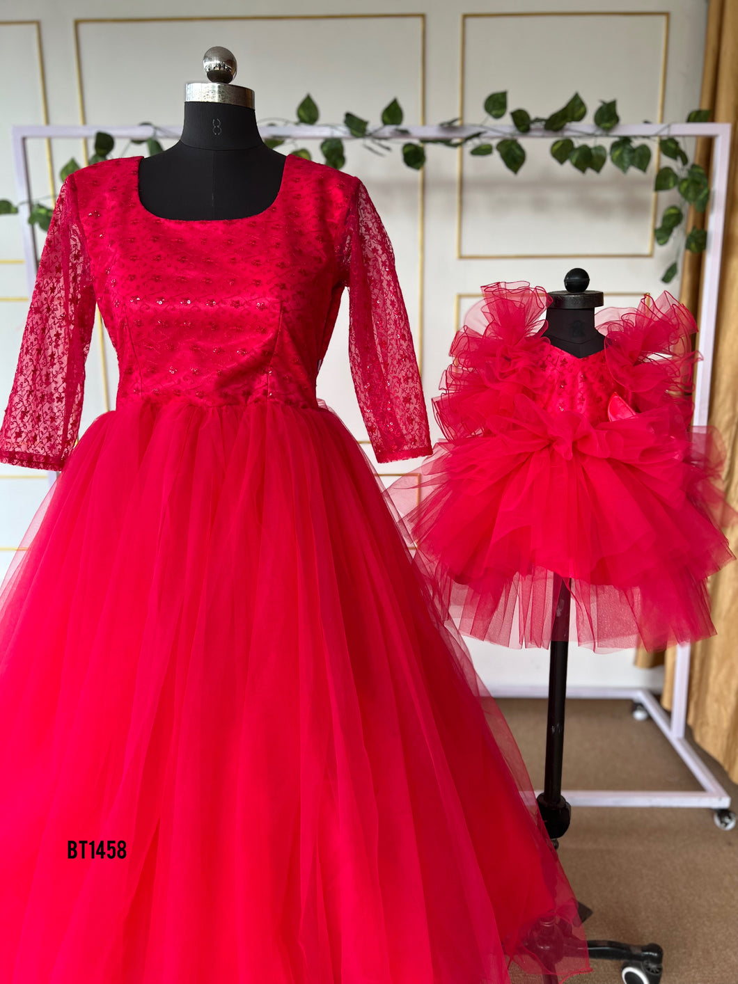 BT1458 Ruby Rendezvous – Opulent Mother & Child Attire Set