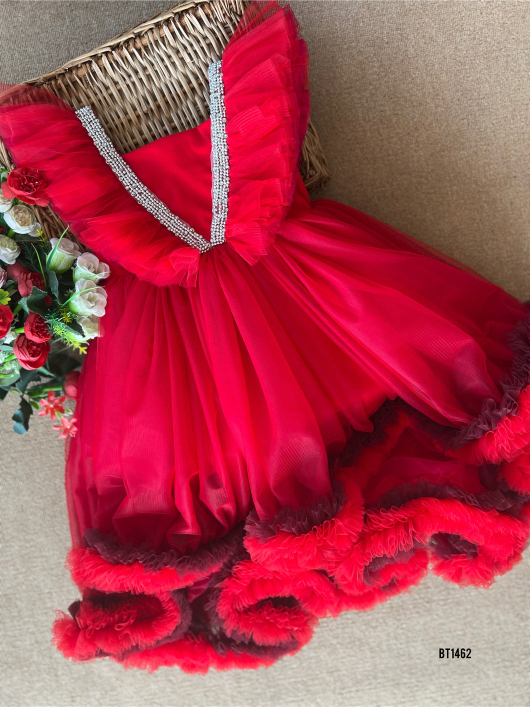 BT1462 High Low Double Color Ruffle Party Wear