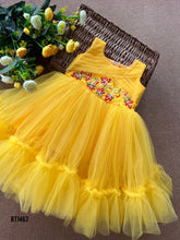 Load image into Gallery viewer, BT1463 Sunny Blossom: Radiant Yellow Embellished Party Dress for Your Little Sunshine

