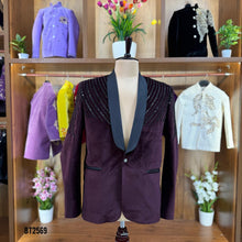 Load image into Gallery viewer, BT2569 Maroon Velvet Dad–Son Matching Blazer Set with Black Bead Embroidery – Luxury Party &amp; Event Wear
