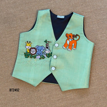Load image into Gallery viewer, BT2492 Mint Green Jungle Theme Baby Boy Waistcoat Set for Birthday &amp; Photoshoot
