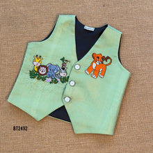 Load image into Gallery viewer, BT2492 Mint Green Jungle Theme Baby Boy Waistcoat Set for Birthday &amp; Photoshoot
