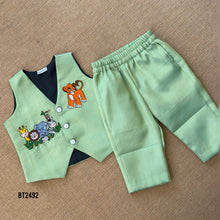 Load image into Gallery viewer, BT2492 Mint Green Jungle Theme Baby Boy Waistcoat Set for Birthday &amp; Photoshoot
