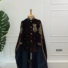 Load image into Gallery viewer, BT2671 Royal Black Cape Style Designer Baby Boy Sherwani
