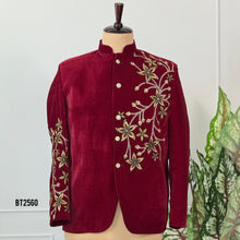 Load image into Gallery viewer, BT2560 Maroon Velvet Floral Embroidered Sherwani – Dad Edition
