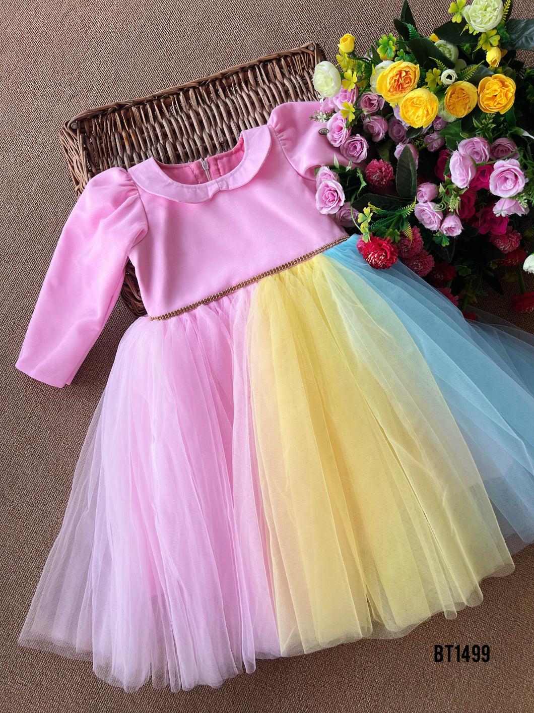 BT1499 Peter Pan Collar Multi Colour Frock