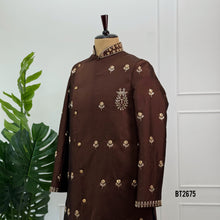 Load image into Gallery viewer, BT2675 Royal Chocolate Brown Embroidered Indo Western Sherwani for Dad Son
