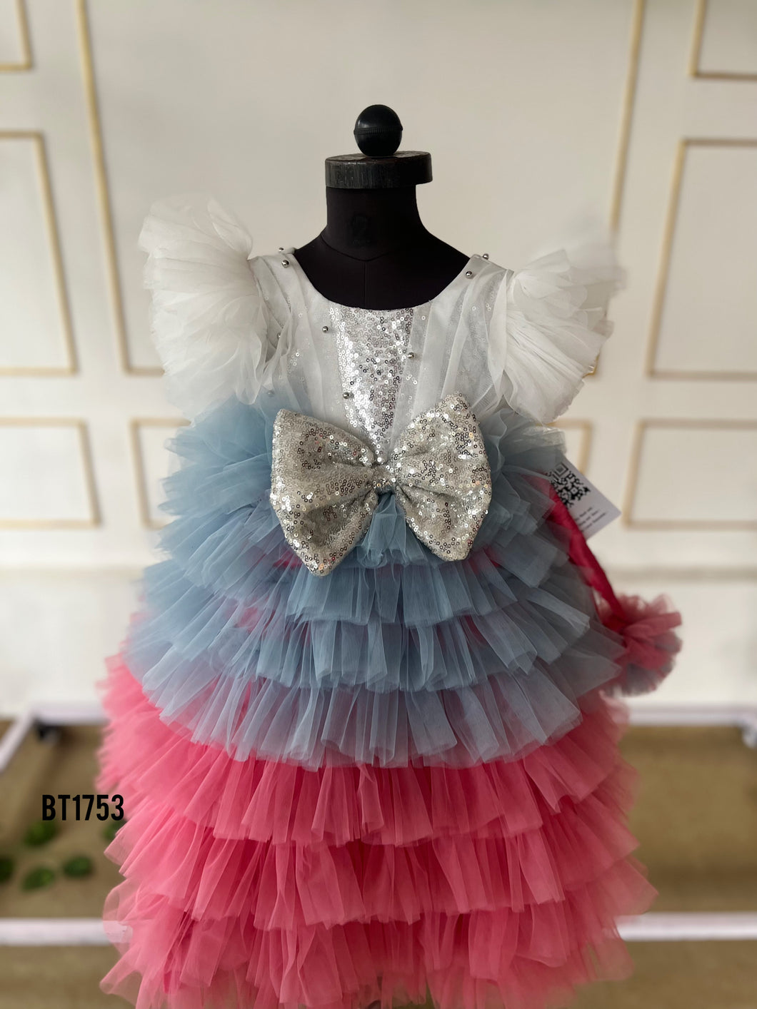 BT1753 Cascading Dreams: Kids' Layered Party Dress