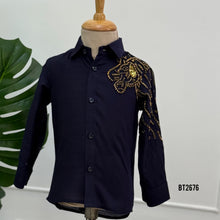 Load image into Gallery viewer, BT2676 Royal Navy Blue Tiger Embroidered Designer Baby Boy Shirt

