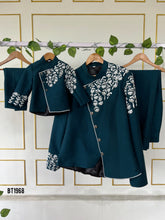 Load image into Gallery viewer, BT1968 🌿 Teal Floral Embroidered Party Wear Jacket Set for Little Boys 🌟
