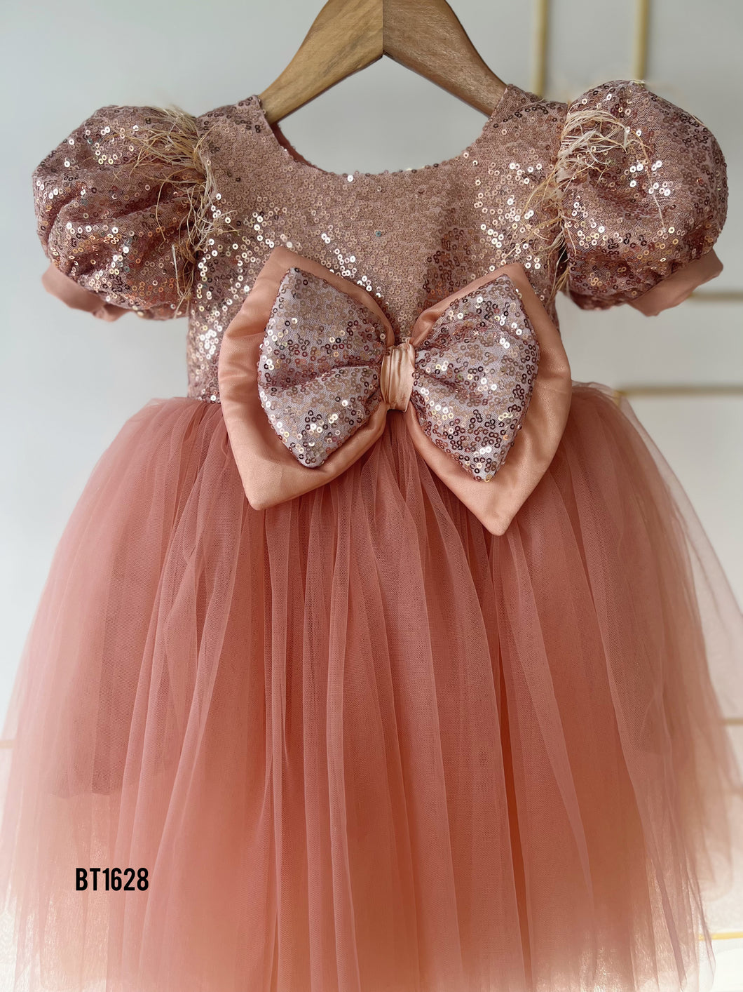 BT1628 Sequins Birthday Party Wear Frock For Baby Girls