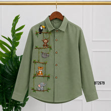 Load image into Gallery viewer, BT2679 Sage Green Jungle Safari Embroidered Shirt for Boys
