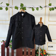Load image into Gallery viewer, BT2366 Dad &amp; Son Black Embroidered Combo – Matching Party Wear Set for Boys &amp; Men
