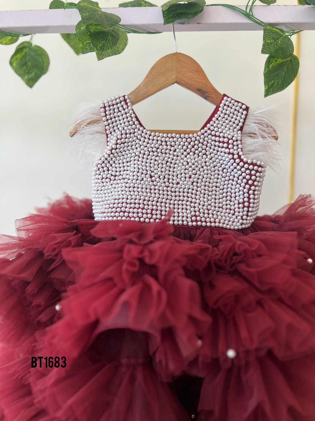 BT1683 Pearl Embellish Birthday Party Wear For Baby Girls