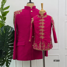 Load image into Gallery viewer, BT2681 Royal Fuchsia Dad &amp; Son Embroidered Indo Western Sherwani Combo
