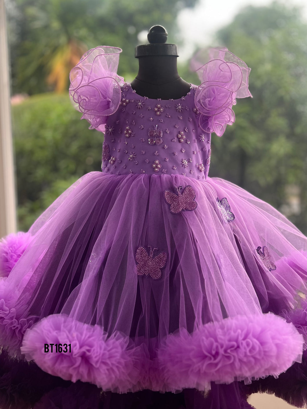 BT1631 Butterfly Theme Birthday Party Wear For Baby Girls