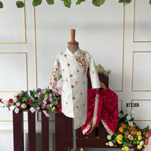 Load image into Gallery viewer, BT2369 Ivory Boys Embroidered Sherwani with Red Dhoti – Wedding &amp; Party Wear Outfit
