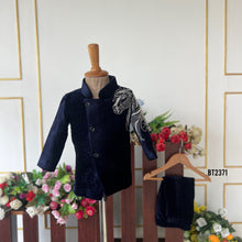 Load image into Gallery viewer, BT2371 Navy Blue Velvet Boys Sherwani with Silver Horse Embroidery – Premium Party &amp; Wedding Outfit

