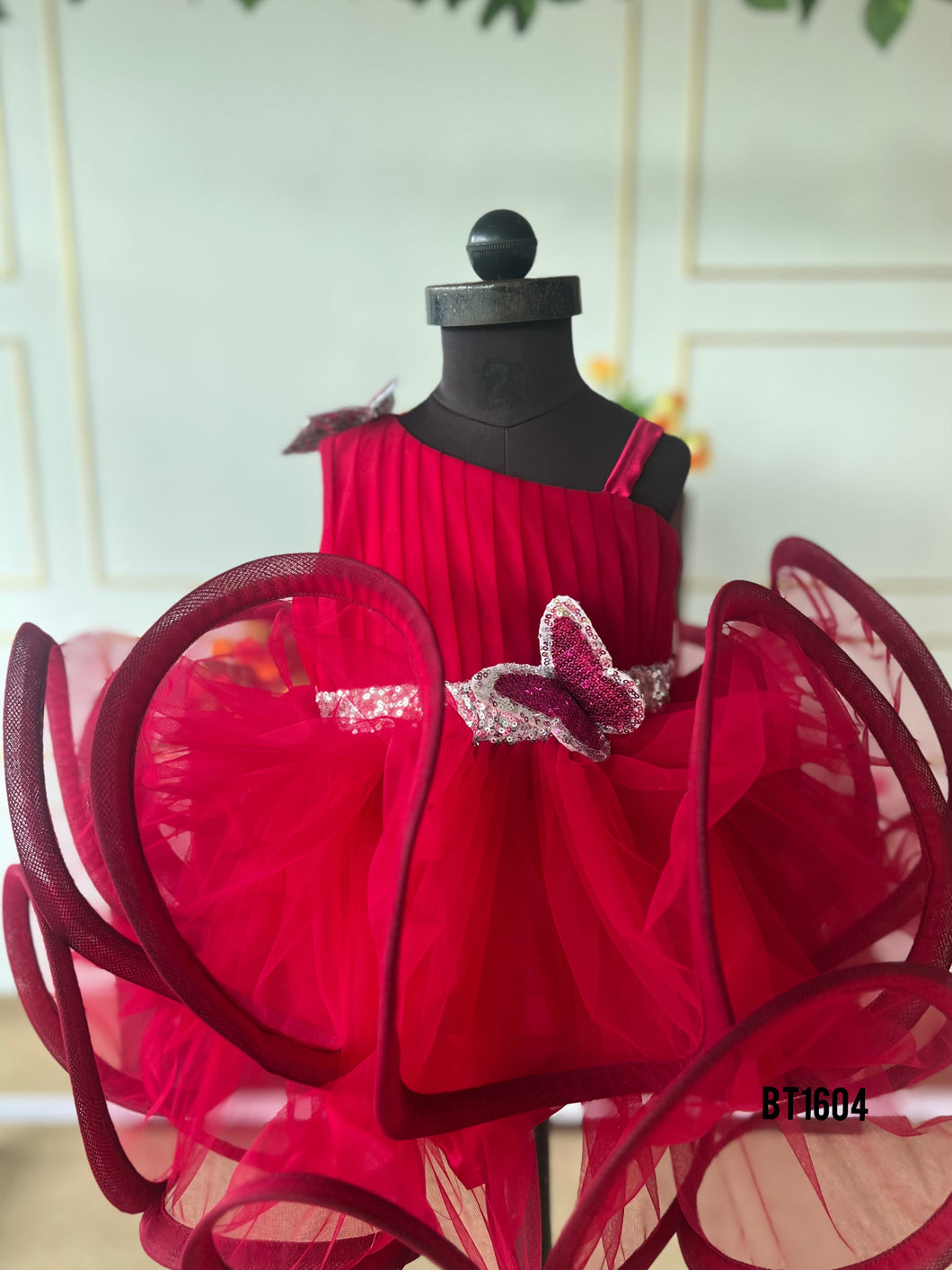 BT1604 Crimson Butterfly Dress – Flutters of Fancy for Festive Fun!