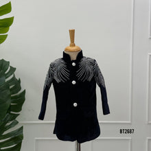 Load image into Gallery viewer, BT2687 Royal Black Crystal Embellished Designer Baby Boy Blazer
