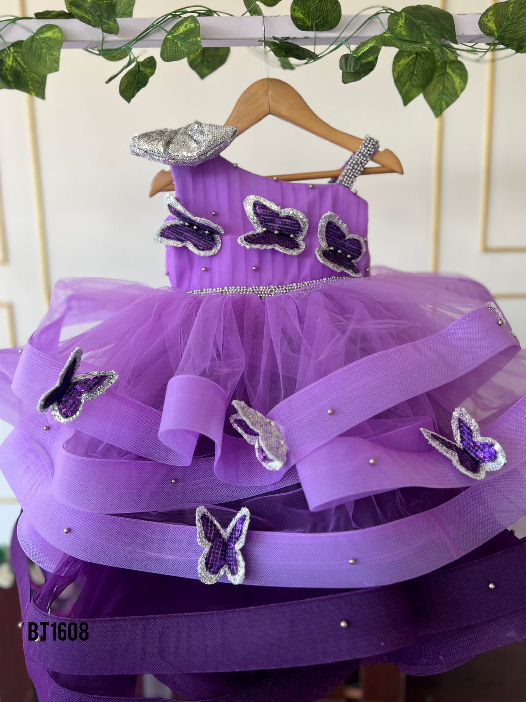 BT1608 Butterfly Theme Luxury Birthday Party Dress For Baby Girls