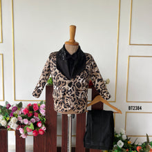 Load image into Gallery viewer, BT2384 Luxury Leopard Print Baby Boy Blazer with Black Bow Tie – Trendy Party Wear Outfit
