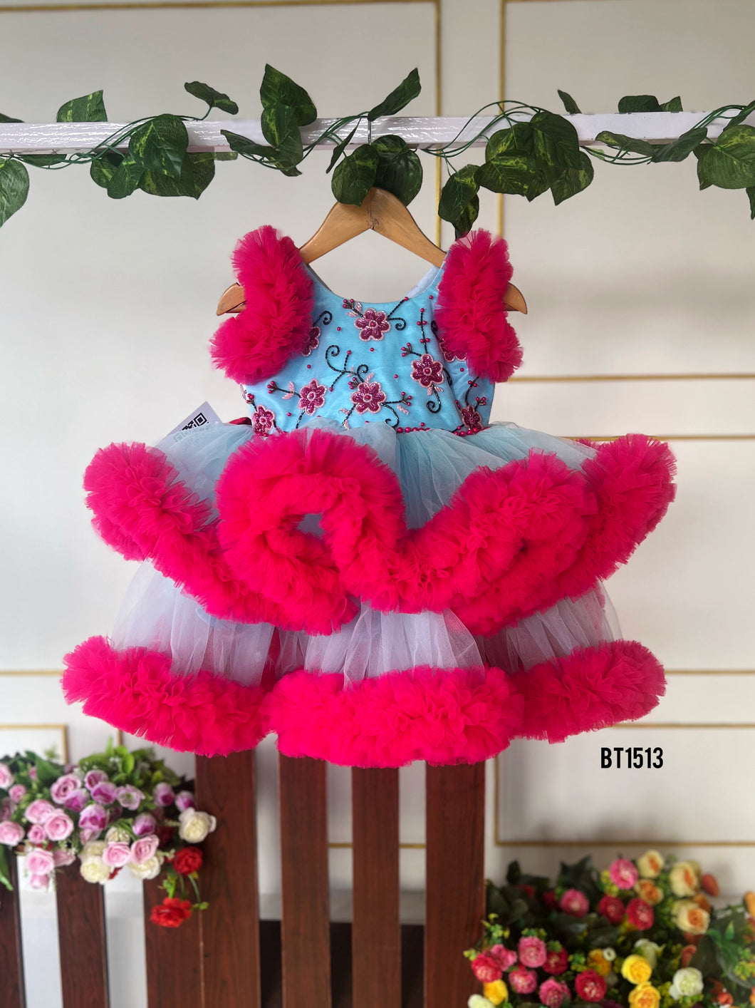BT1513 Hand Work Birthday Party Wear Frock for Baby Girls