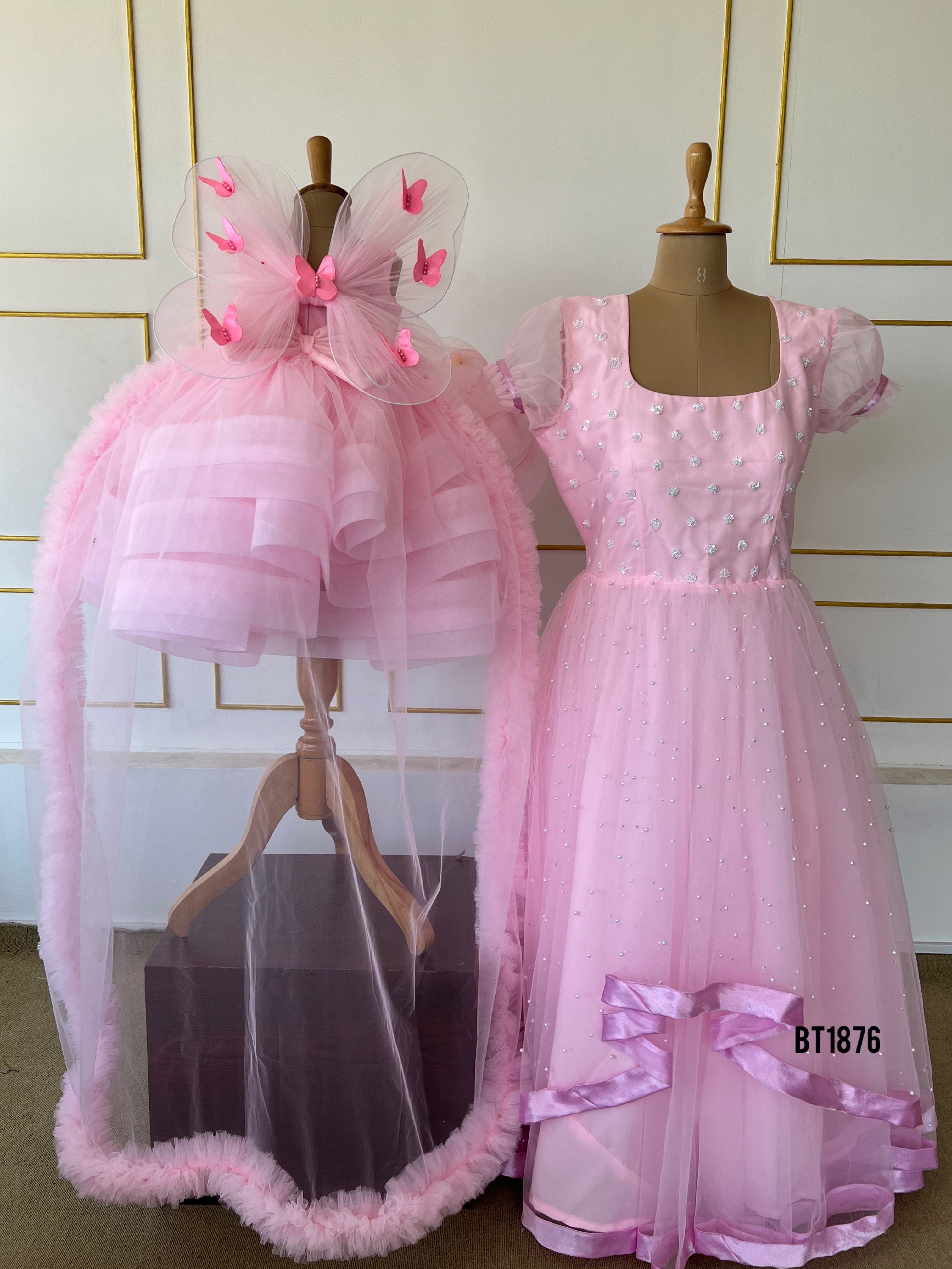 BT1876  Pink Flutter Butterfly Gown For Combo