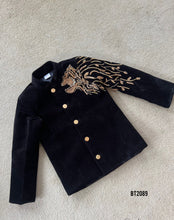 Load image into Gallery viewer, BT2089 ✨Golden Blaze: Regal Black Party Wear Jacket for Baby Boys ✨
