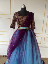 Load image into Gallery viewer, BT1653 Majestic Mosaic: Regal Purple and Enchanted Blue Mommy &amp; Me Gowns
