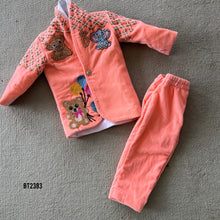 Load image into Gallery viewer, BT2383 Peach Baby Boys Blazer Set with Teddy &amp; Cartoon Embroidery – Cute Birthday &amp; Party Wear Outfit
