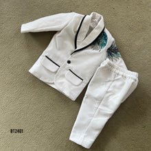 Load image into Gallery viewer, BT2401 White Boys Party Wear Blazer with Peacock Feather Embroidery – Premium Wedding &amp; Birthday Outfit
