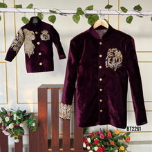 Load image into Gallery viewer, BT2261 👑🔥 Regal Majesty – Father &amp; Son Royal Velvet Jacket Set for Grand Celebrations ✨
