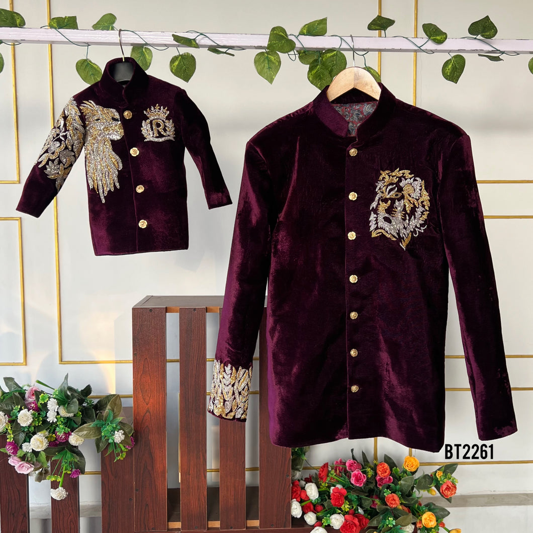 BT2261 👑🔥 Regal Majesty – Father & Son Royal Velvet Jacket Set for Grand Celebrations ✨