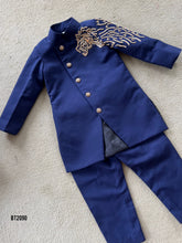 Load image into Gallery viewer, BT2090 🎩 Midnight Majesty: Royal Blue Lion Embroidered Party Wear Ensemble for Little Boys 🎩
