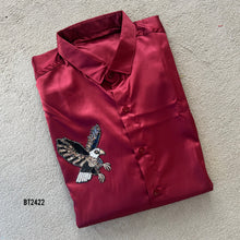 Load image into Gallery viewer, Bt2422 Maroon Satin Shirt for Boys – Eagle Embroidery Party Wear Outfit
