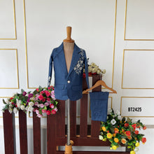 Load image into Gallery viewer, BT2425 Blue Boys Party Wear Blazer with White Floral Embroidery – Premium Wedding &amp; Birthday Outfit
