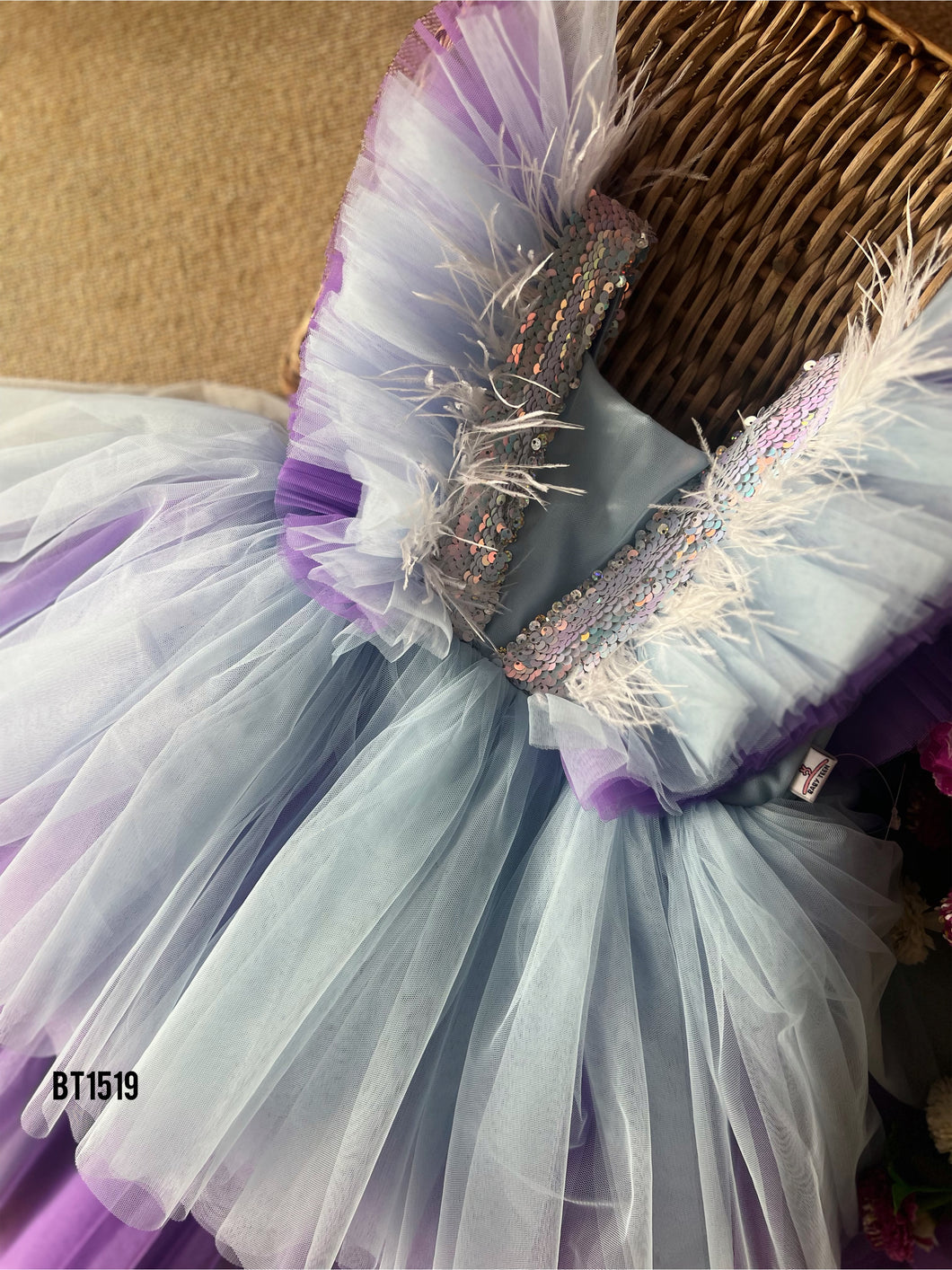 BT1519 Girls Ostrich Feather Multicolour Party wear Frock