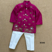 Load image into Gallery viewer, BT2445 Designer Baby Boy Magenta Party Wear Kurta Set with Lotus Embroidery
