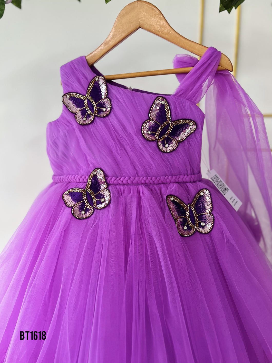 BT1618 Butterfly Theme Birthday Party Wear For Baby Girls
