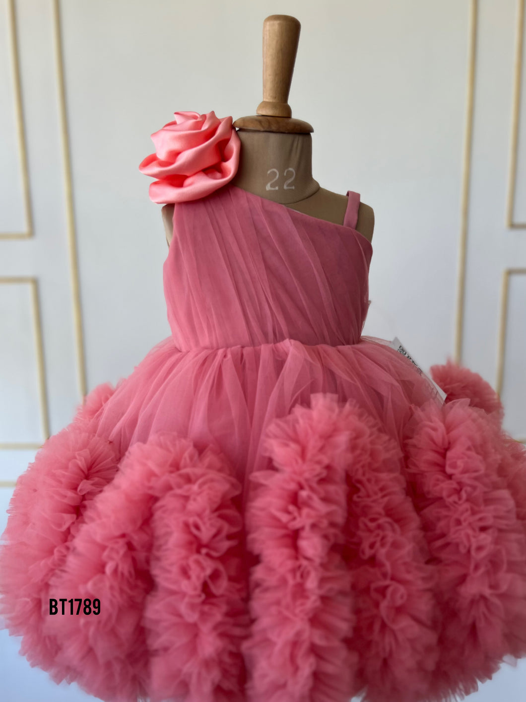 BT1789 Enchanted Rose – One-Shoulder Baby Party Dress