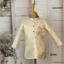 Load image into Gallery viewer, BT2534 Cream Designer Baby Boy Kurta with Krishna Embroidery
