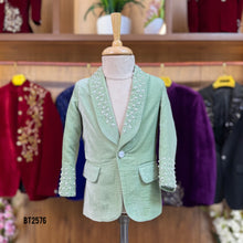 Load image into Gallery viewer, BT2576 Premium Baby Boy Party Wear Blazer – Mint Pearl Embroidery Edition
