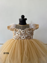 Load image into Gallery viewer, BT1759 Golden Elegance Embroidered Baby Party Dress - Regal Gold Collection&quot;
