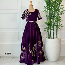 Load image into Gallery viewer, BT2505 Royal Purple Velvet Embroidered Gown for Mom | Luxury Party &amp; Wedding Outfit
