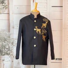 Load image into Gallery viewer, BT2520 Black Designer Baby Boy Party Jacket with Golden Deer Embroidery
