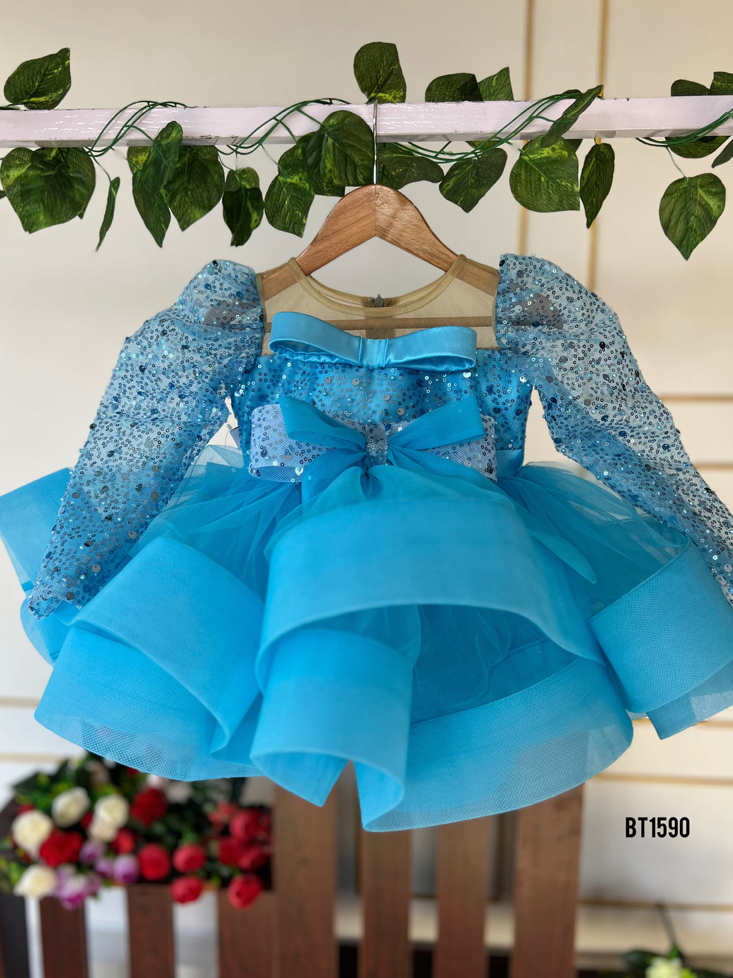 BT1590 Pastel Bling Party Wear Frock For Baby Girls