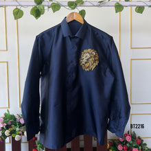 Load image into Gallery viewer, BT2216  Navy Regal Lion Embroidered Party Wear Shirt For Boys 🦁✨
